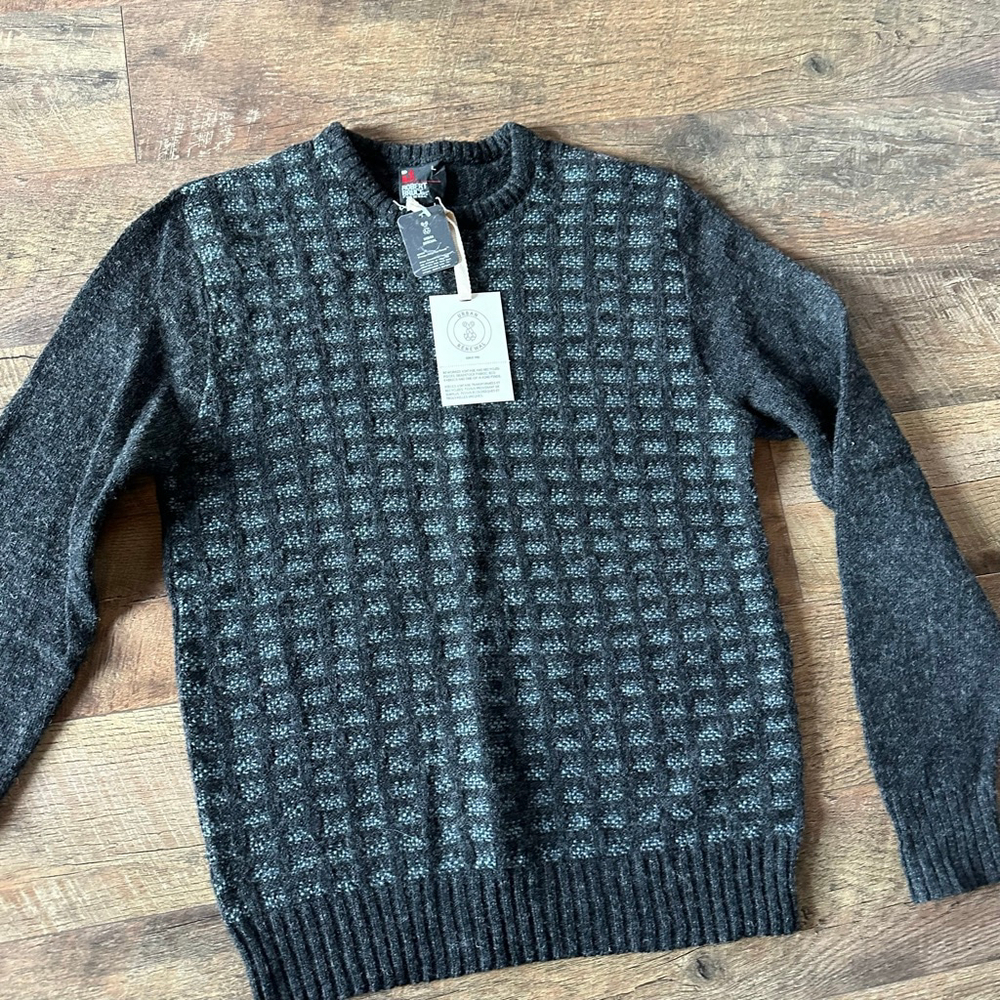 Men's Robert Bruce Crewneck Sweater L Charcoal Teal Waffle Knit